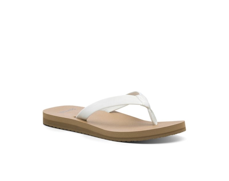 Sanuk Womens Ashland ST Vegan White / Brown Flip Flops | LZBOAH310